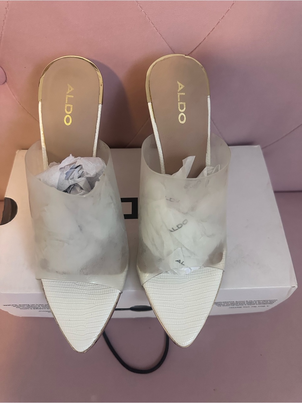 ALDO White Translucent Pointed-Toe Slide Mules